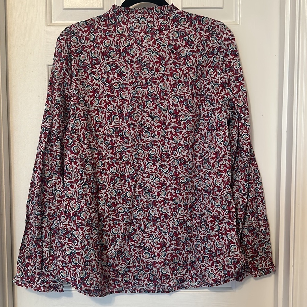 Talbots ruffle trim popover blouse pink blue floral large 100% cotton - Picture 4 of 5
